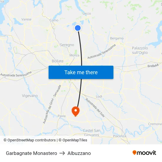 Garbagnate Monastero to Albuzzano map