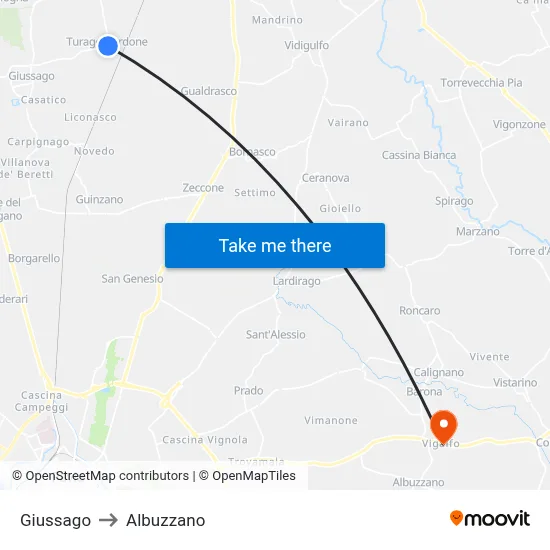 Giussago to Albuzzano map