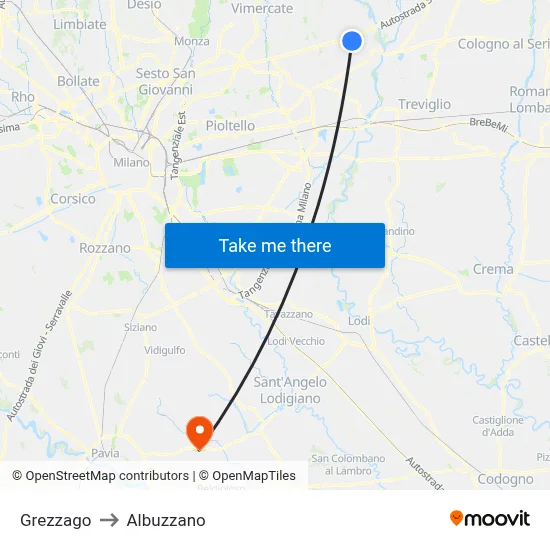 Grezzago to Albuzzano map