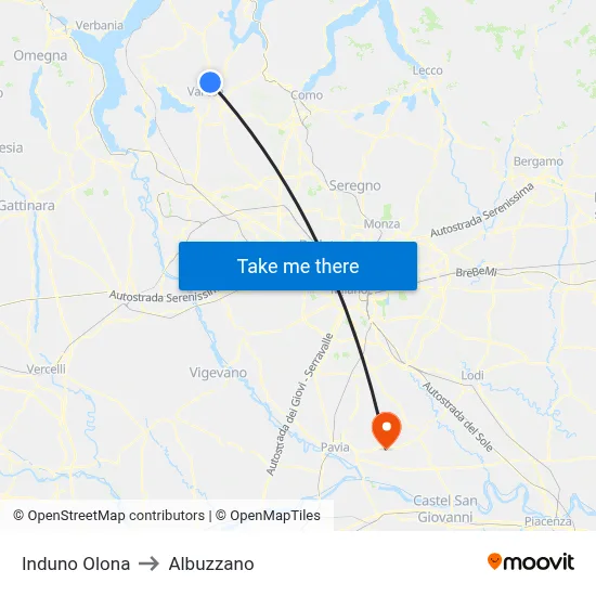 Induno Olona to Albuzzano map