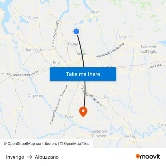 Inverigo to Albuzzano map