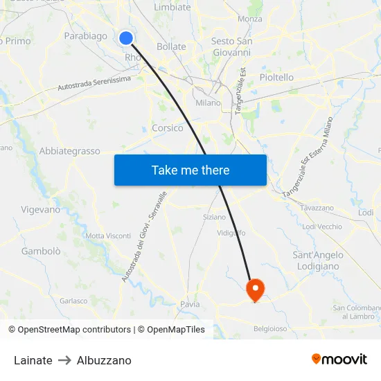 Lainate to Albuzzano map