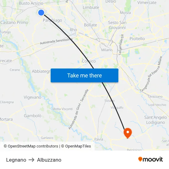 Legnano to Albuzzano map