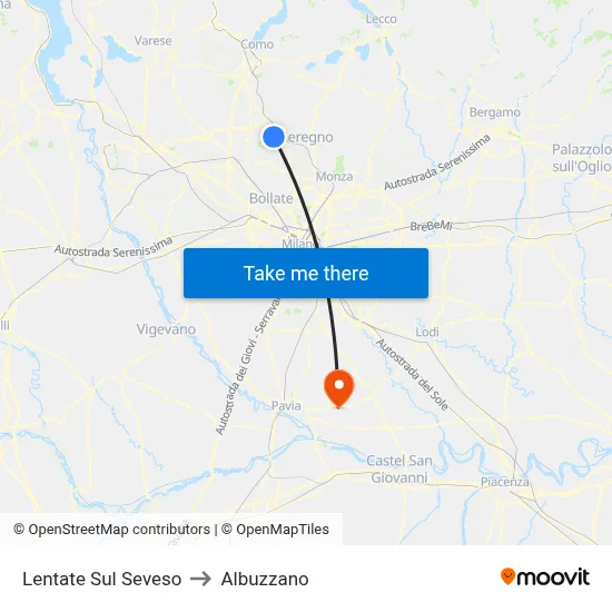 Lentate Sul Seveso to Albuzzano map