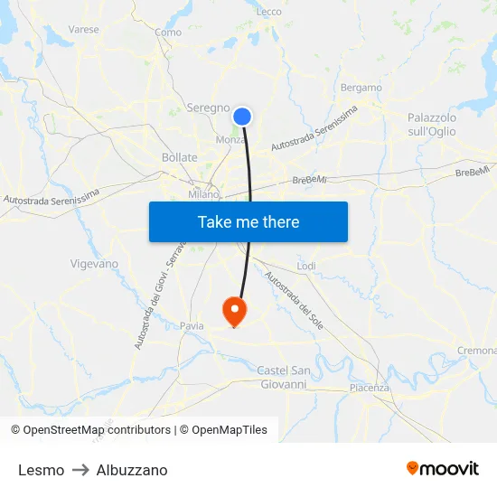 Lesmo to Albuzzano map