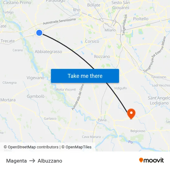 Magenta to Albuzzano map