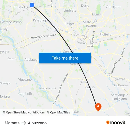 Marnate to Albuzzano map