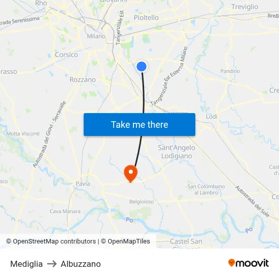 Mediglia to Albuzzano map
