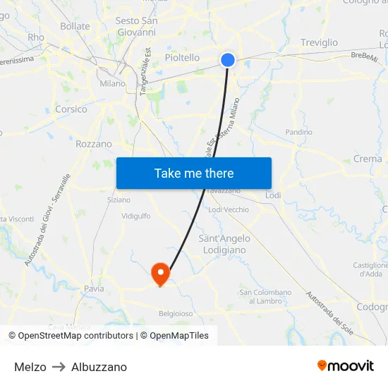 Melzo to Albuzzano map