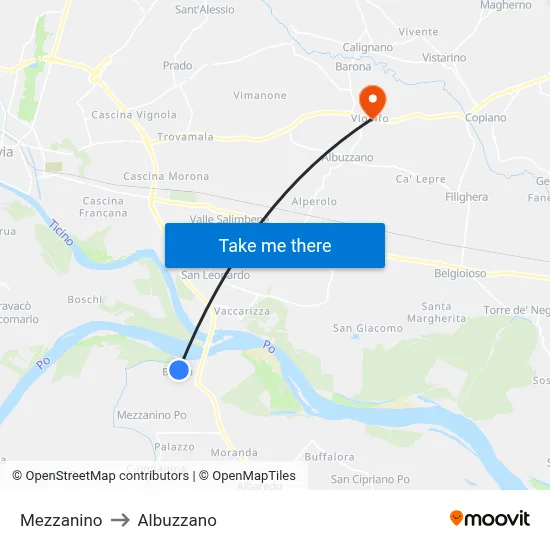 Mezzanino to Albuzzano map