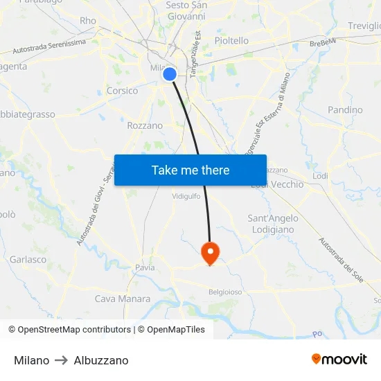 Milan to Albuzzano map