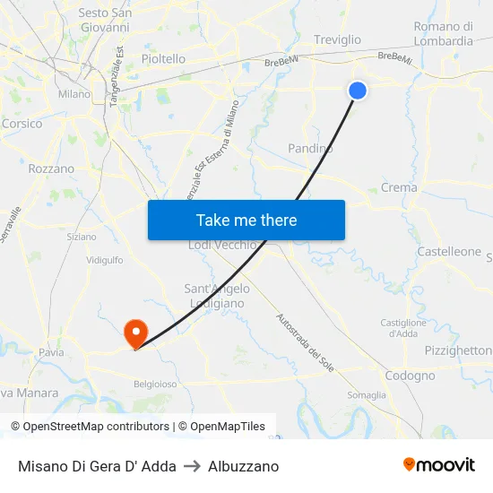 Misano di Gera d'Adda to Albuzzano map