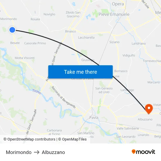 Morimondo to Albuzzano map