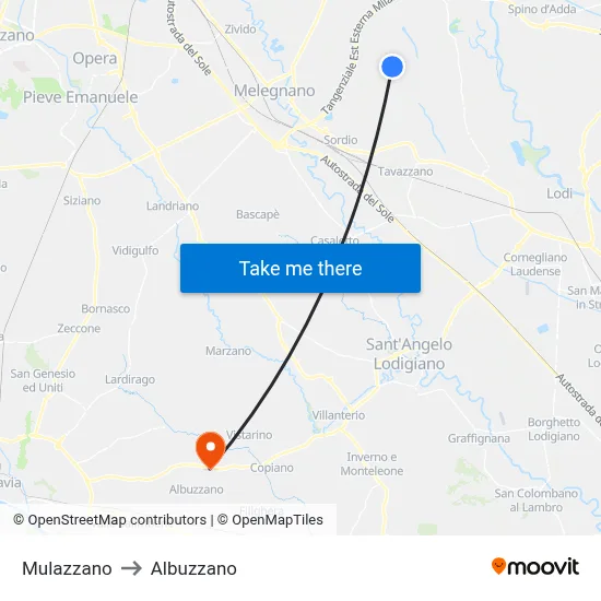 Mulazzano to Albuzzano map