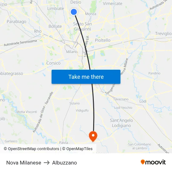 Nova Milanese to Albuzzano map