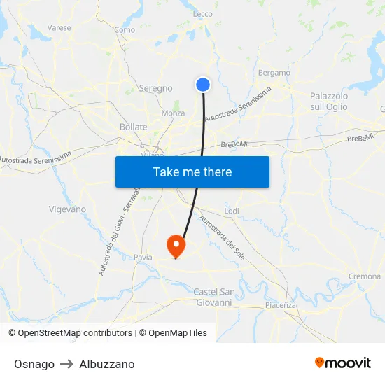 Osnago to Albuzzano map