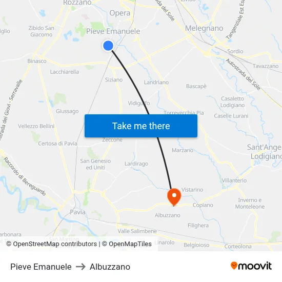 Pieve Emanuele to Albuzzano map