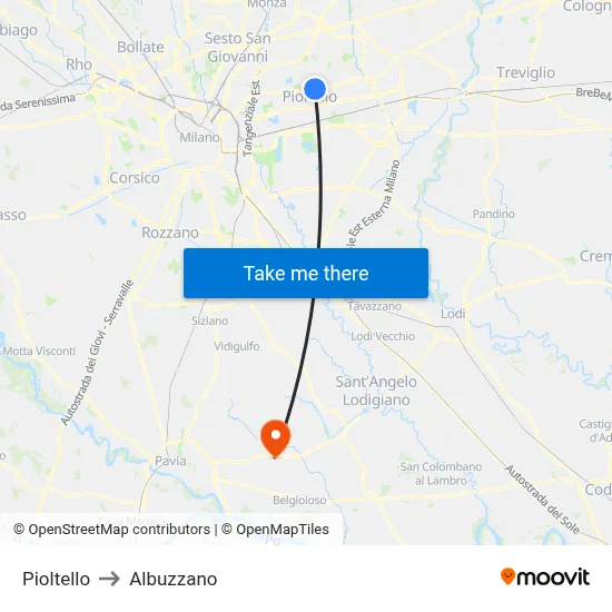 Pioltello to Albuzzano map