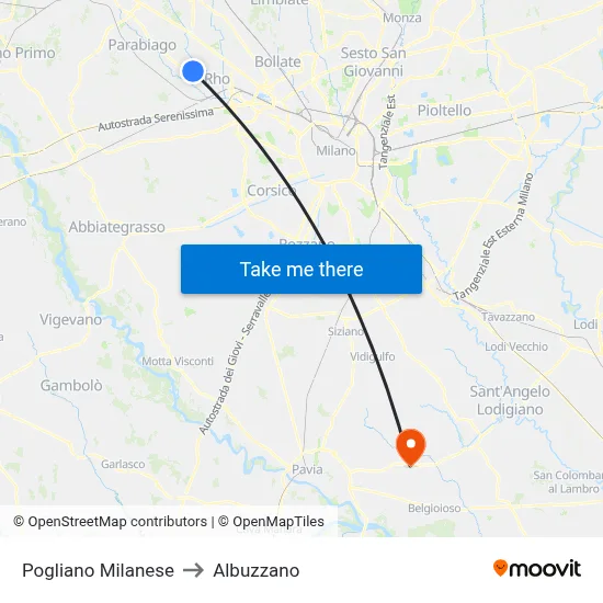 Pogliano Milanese to Albuzzano map