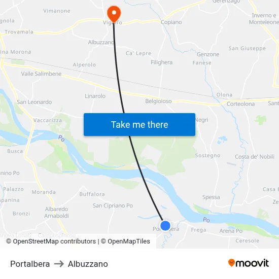 Portalbera to Albuzzano map