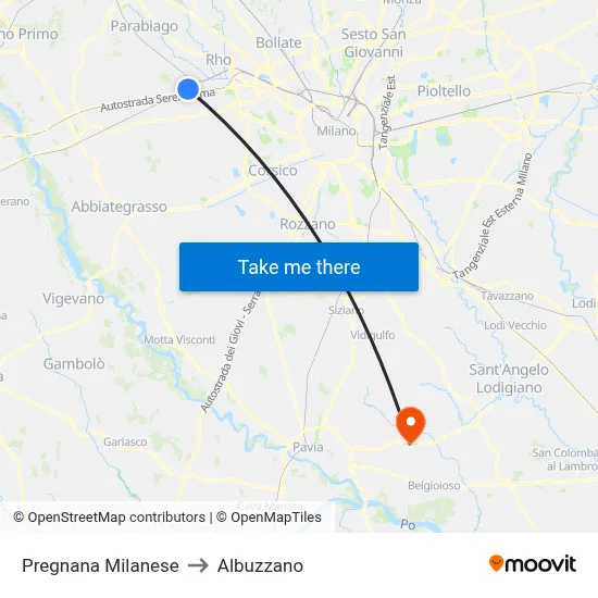 Pregnana Milanese to Albuzzano map