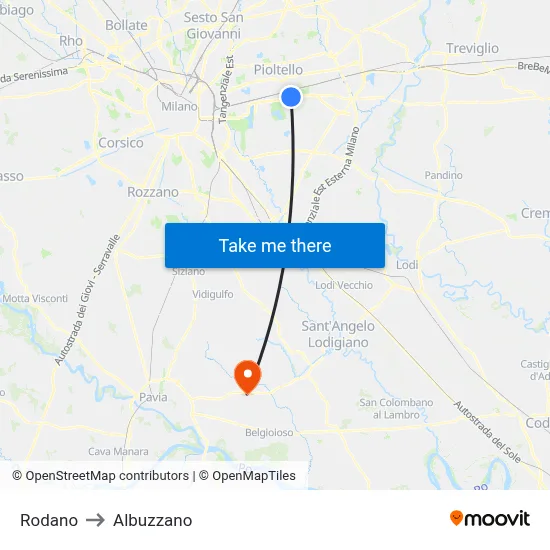 Rodano to Albuzzano map