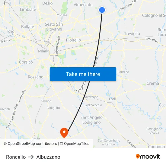 Roncello to Albuzzano map