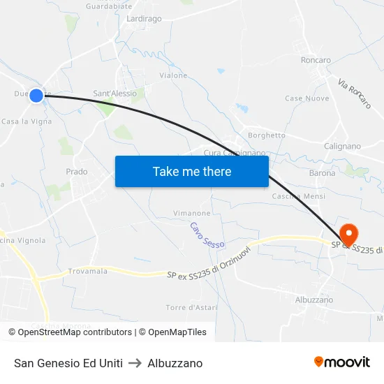San Genesio Ed Uniti to Albuzzano map