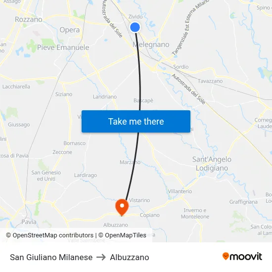 San Giuliano Milanese to Albuzzano map