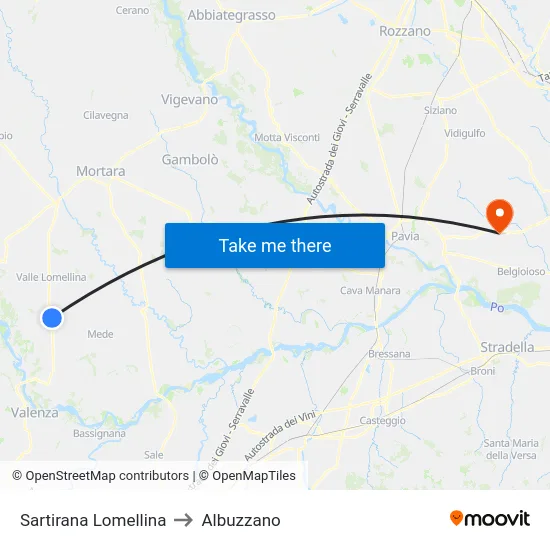 Sartirana Lomellina to Albuzzano map