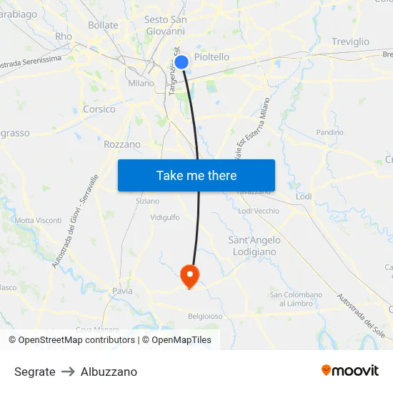 Segrate to Albuzzano map