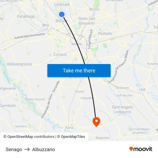 Senago to Albuzzano map