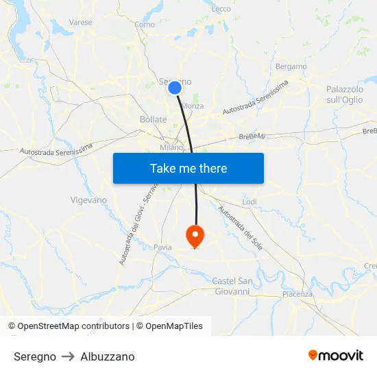 Seregno to Albuzzano map