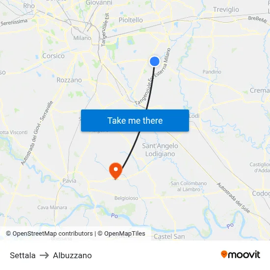 Settala to Albuzzano map