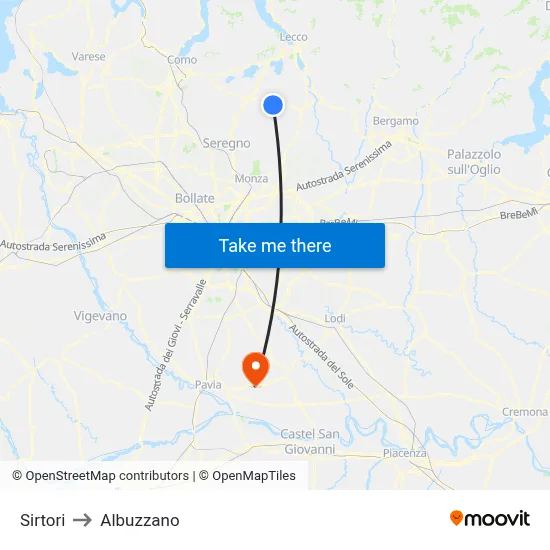 Sirtori to Albuzzano map