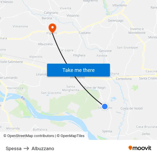 Spessa to Albuzzano map