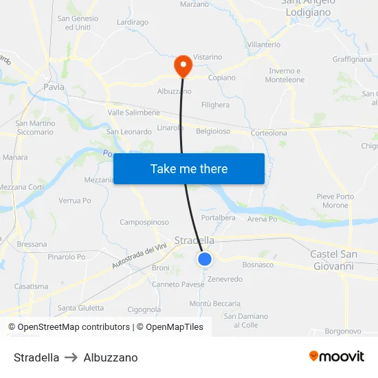 Stradella to Albuzzano map