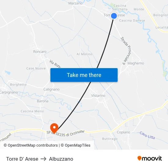 Torre D' Arese to Albuzzano map