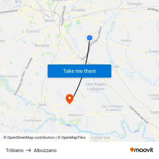 Tribiano to Albuzzano map