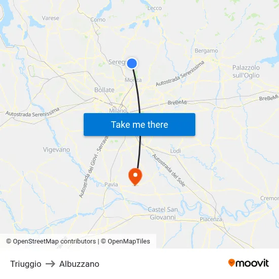 Triuggio to Albuzzano map