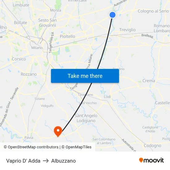 Vaprio D' Adda to Albuzzano map