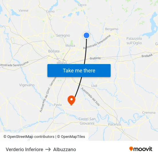 Verderio Inferiore to Albuzzano map