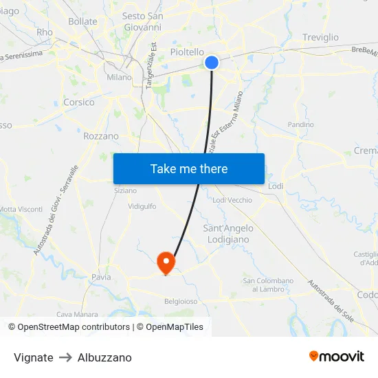 Vignate to Albuzzano map