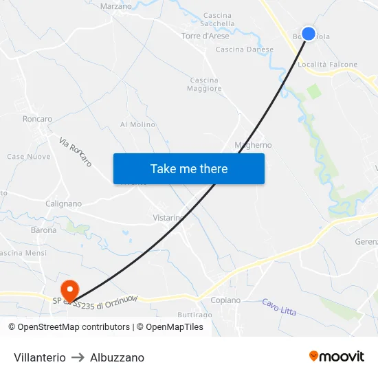 Villanterio to Albuzzano map