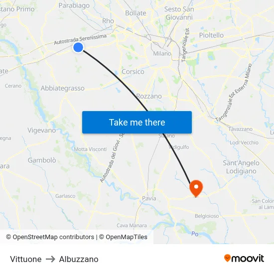 Vittuone to Albuzzano map
