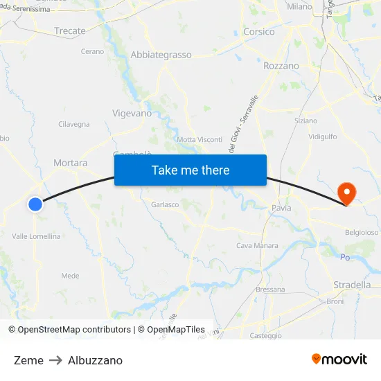 Zeme to Albuzzano map