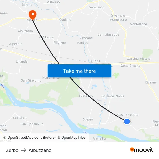 Zerbo to Albuzzano map