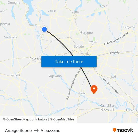 Arsago Seprio to Albuzzano map