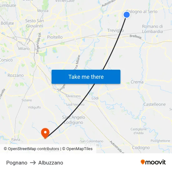 Pognano to Albuzzano map