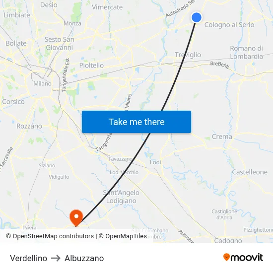 Verdellino to Albuzzano map